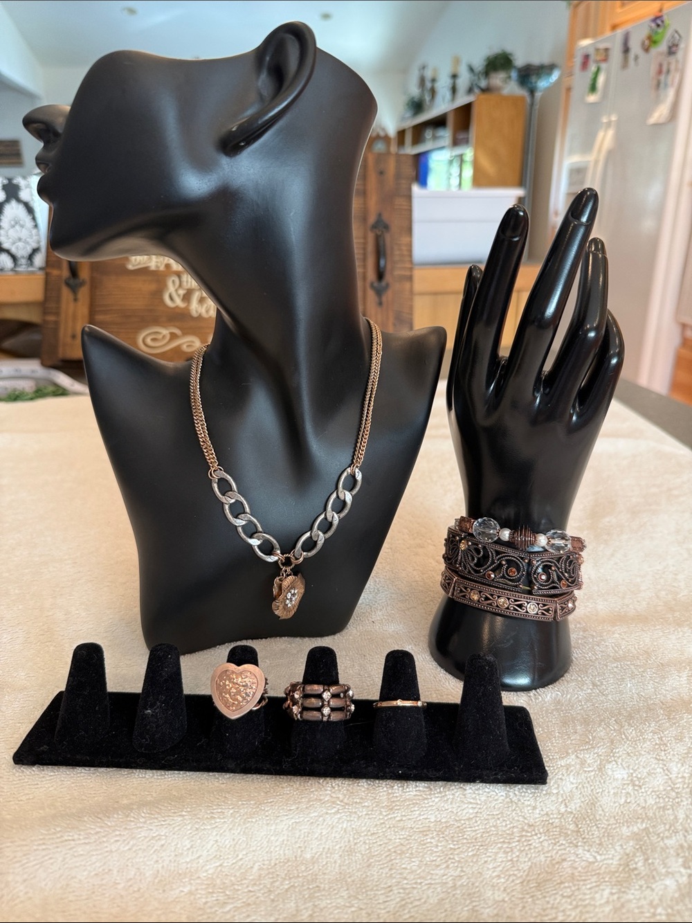 Cooper Collection, Heart Necklace, Three Bracelets & Three Rings